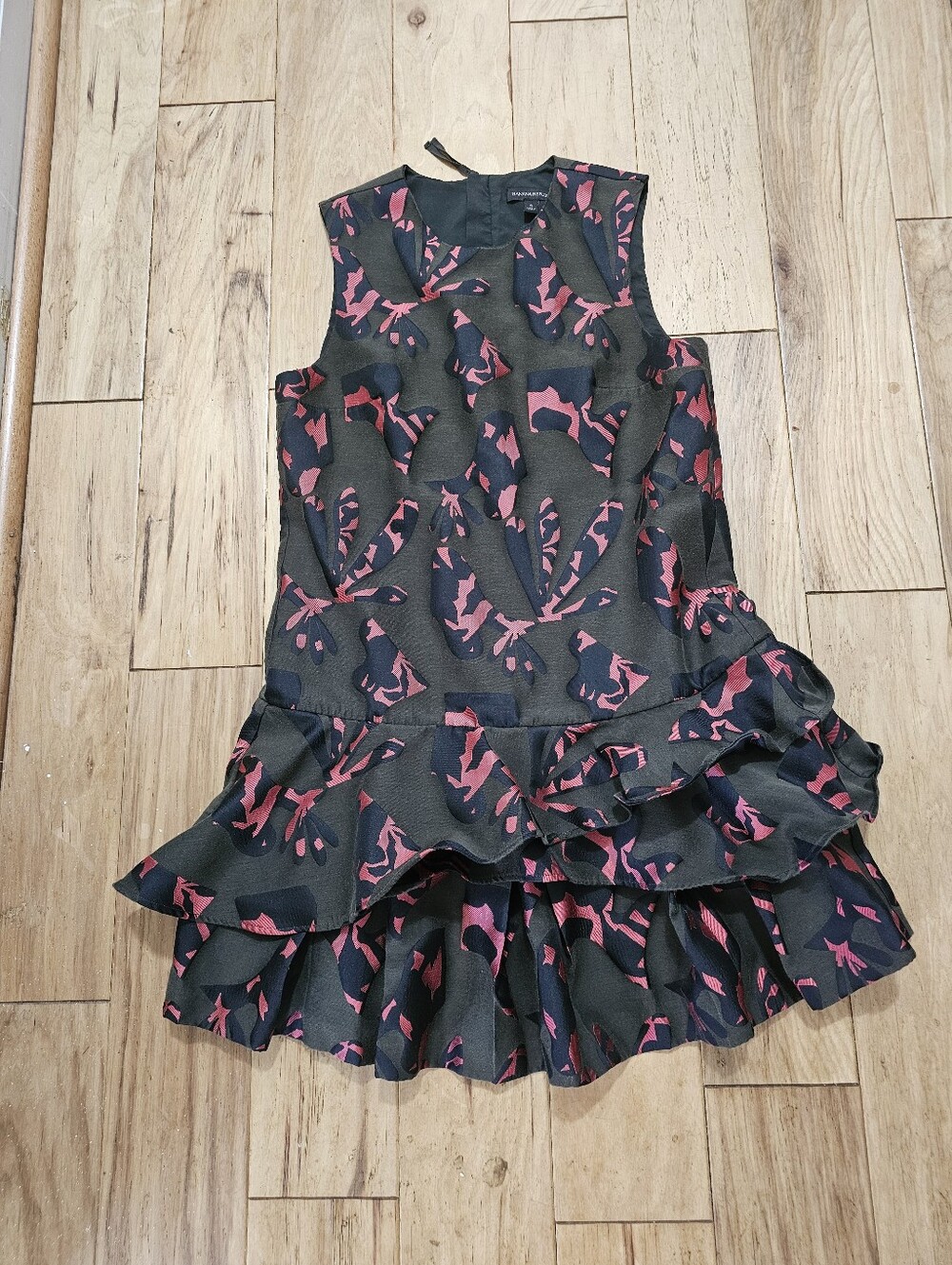 Banana Republic Women's Black and Pink Ruffled Dress